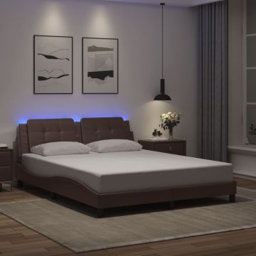 vidaXL Lovos rėmas su LED be čiužinio, Zadar, rudos spalvos, 160x200cm