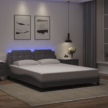 vidaXL Lovos rėmas su LED be čiužinio, Zadar, pilkos spalvos, 160x200cm