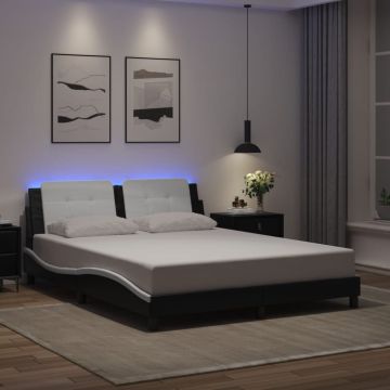 vidaXL Lovos rėmas su LED be čiužinio, Zadar, juodas ir baltas, 160x200cm