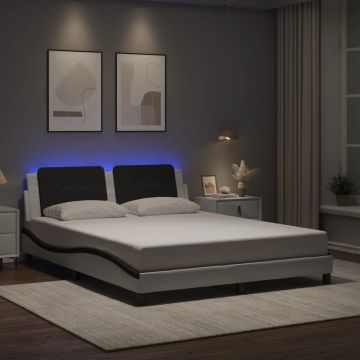 vidaXL Lovos rėmas su LED be čiužinio, Zadar, baltas ir juodas, 160x200cm