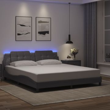 vidaXL Lovos rėmas su LED be čiužinio, Zadar, pilkos spalvos, 180x200cm