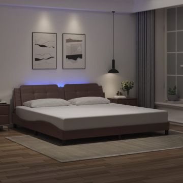 vidaXL Lovos rėmas su LED be čiužinio, Zadar, rudos spalvos, 200x200cm