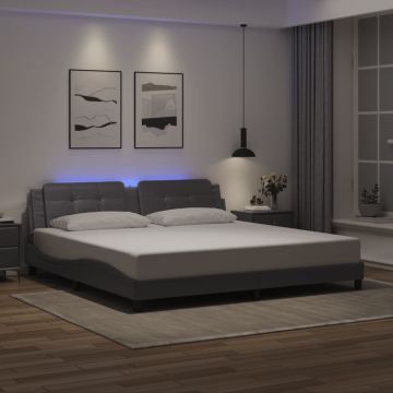 vidaXL Lovos rėmas su LED be čiužinio, Zadar, pilkos spalvos, 200x200cm