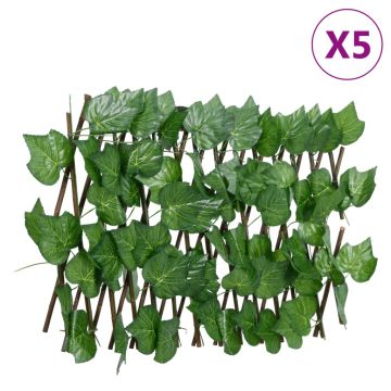 vidaXL Dirbtinių vynuogių lapų treliažai, 5vnt., žali, 180x20cm