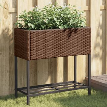 vidaXL Sodo loveliai su lentyna, 2vnt., rudi, 70x28x70cm, poliratanas