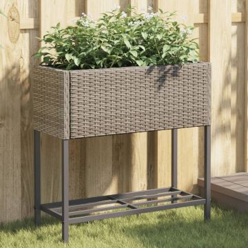 vidaXL Sodo loveliai su lentyna, 2vnt., pilki, 70x28x70cm, poliratanas