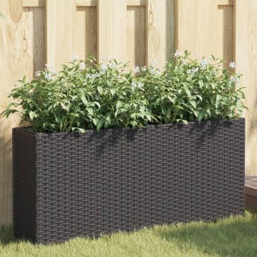vidaXL Sodo loveliai su lentyna, 2vnt., juodi, 90x20x40cm, poliratanas