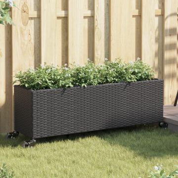 vidaXL Sodo loveliai su ratukais, 2vnt., juodi, 107x32x38cm, ratanas