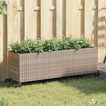 vidaXL Sodo loveliai su ratukais, 2vnt., pilki, 107x32x38cm, ratanas