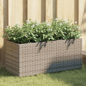 vidaXL Sodo loveliai su vazonais, 2vnt., pilki, 72x30x32cm, PE ratanas