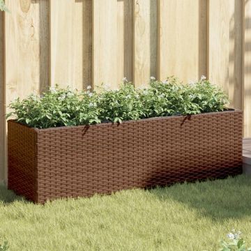 vidaXL Sodo lovelis su 3 vazonais, rudas, 105x30x32cm, poliratanas