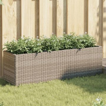 vidaXL Sodo lovelis su 3 vazonais, pilkas, 105x30x32cm, poliratanas