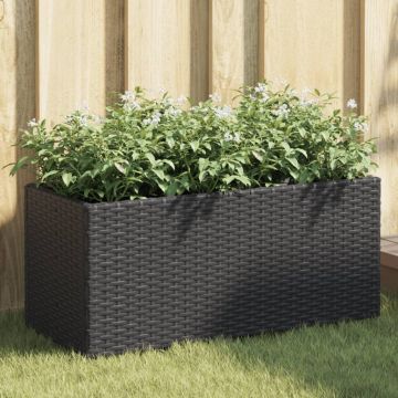 vidaXL Sodo lovelis su 2 vazonais, juodas, 72x30x32cm, poliratanas