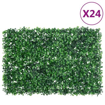 vidaXL Dirbtinių krūmų lapų tvoros, 24vnt., žalios, 40x60cm