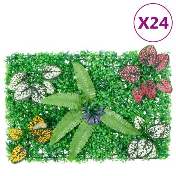 vidaXL Dirbtinių augalų tvoros, 24vnt., žalios, 40x60cm