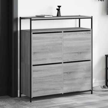 vidaXL Batų spintelė su 4 atverčiamais stalčiais, pilka, 100x34x112cm