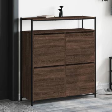 vidaXL Batų spintelė su 4 atverčiamais stalčiais, ruda, 100x34x112cm