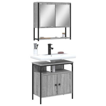 vidaXL Vonios baldų komplektas, 2 dalių, pilkas ąžuolo, mediena