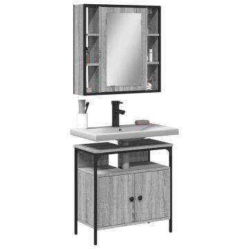 vidaXL Vonios baldų komplektas, 2 dalių, pilkas ąžuolo, mediena