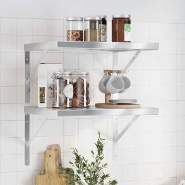 vidaXL Sieninės lentynos, 2vnt., sidabrinės, 50x40cm, plienas