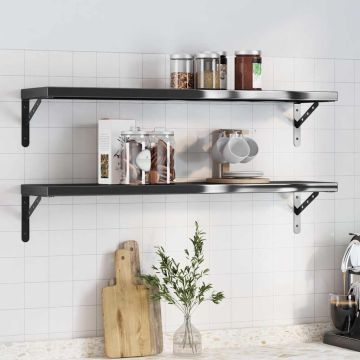 vidaXL Sieninės lentynos, 2vnt., juodos, 100x23,5x3cm, plienas