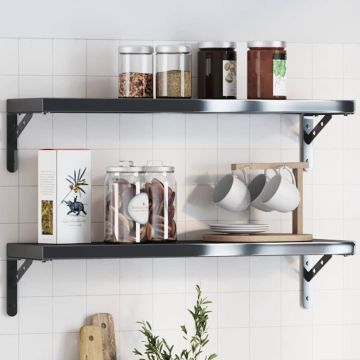 vidaXL Lentynų laikikliai, 4vnt., juodos, 20x2,5x14cm, plienas