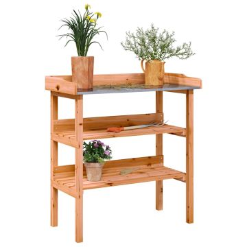 vidaXL Augalų sodinimo stalas su lentynomis, rudas, 78x38x82,5cm, eglė