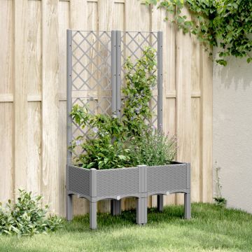 vidaXL Sodo lovelis su treliažu, šviesiai pilkas, 80x40x142cm, PP