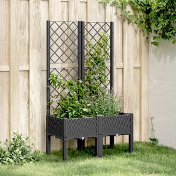 vidaXL Sodo lovelis su treliažu, juodos spalvos, 80x40x142cm, PP