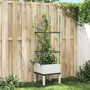 vidaXL Sodo lovelis su treliažu, baltos spalvos, 40x40x142,5cm, PP