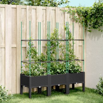vidaXL Sodo lovelis su treliažu, juodos spalvos, 120x40x142,5cm, PP