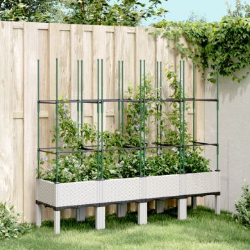 vidaXL Sodo lovelis su treliažu, baltos spalvos, 160x40x142,5cm, PP