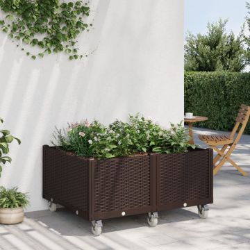 vidaXL Sodo lovelis su ratukais, rudos spalvos, 100x80x54cm, PP