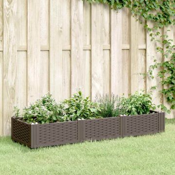 vidaXL Sodo lovelis su kuoliukais, rudas, 125x40x28,5cm, PP
