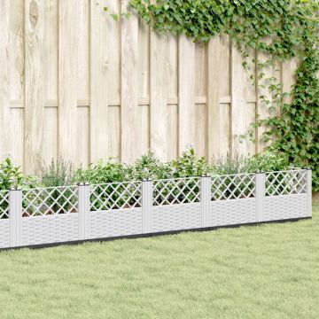 vidaXL Sodo lovelis su kuoliukais, baltas, 363,5x43,5x43,5cm, PP