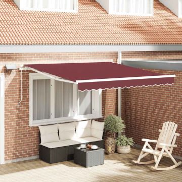 vidaXL Rankiniu būdu ištraukiama markizė su LED, bordo, 300x250cm