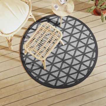 vidaXL Lauko kilimas, ARAKIL juodos spalvos, 120cm skersmens, PP