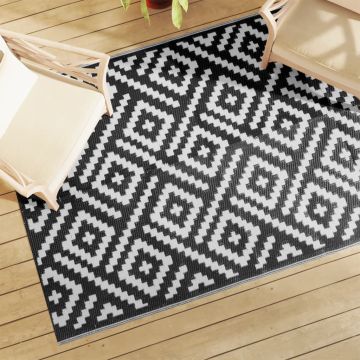 vidaXL Lauko kilimas ARAKIL Baltas ir Juodas 140x200 cm PP