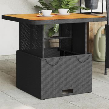 vidaXL Sodo stalas, juodas, 80x80x71cm, poliratanas/akacijos mediena