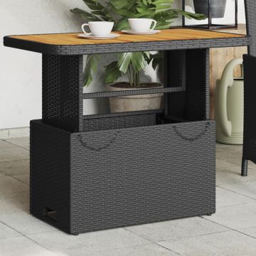 vidaXL Sodo stalas, juodas, 90x55x71cm, poliratanas/akacijos mediena