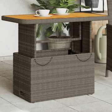 vidaXL Sodo stalas, pilkas, 90x55x71cm, poliratanas/akacijos mediena