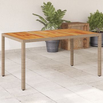 vidaXL Sodo stalas, smėlio, 150x90x75cm, poliratanas ir akacija