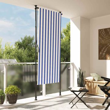vidaXL Lauko roletas, mėlynas ir baltas, 100x270cm, audinys ir plienas