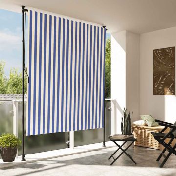 vidaXL Lauko roletas, mėlynas ir baltas, 200x270cm, audinys ir plienas