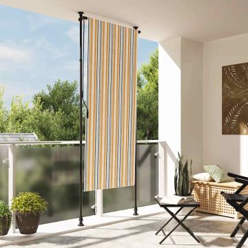 vidaXL Lauko roletas, geltonas/baltas, 120x270cm, audinys ir plienas
