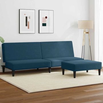 vidaXL Dvivietė sofa-lova su pakoja, mėlynos spalvos, aksomas