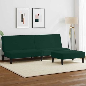 vidaXL Dvivietė sofa-lova su pakoja, tamsiai žalios spalvos, aksomas