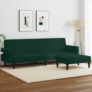 vidaXL Dvivietė sofa-lova su pakoja, tamsiai žalios spalvos, aksomas