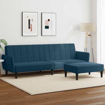 vidaXL Dvivietė sofa-lova su pakoja, mėlynos spalvos, aksomas