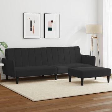 vidaXL Dvivietė sofa-lova su pakoja, juodos spalvos, aksomas